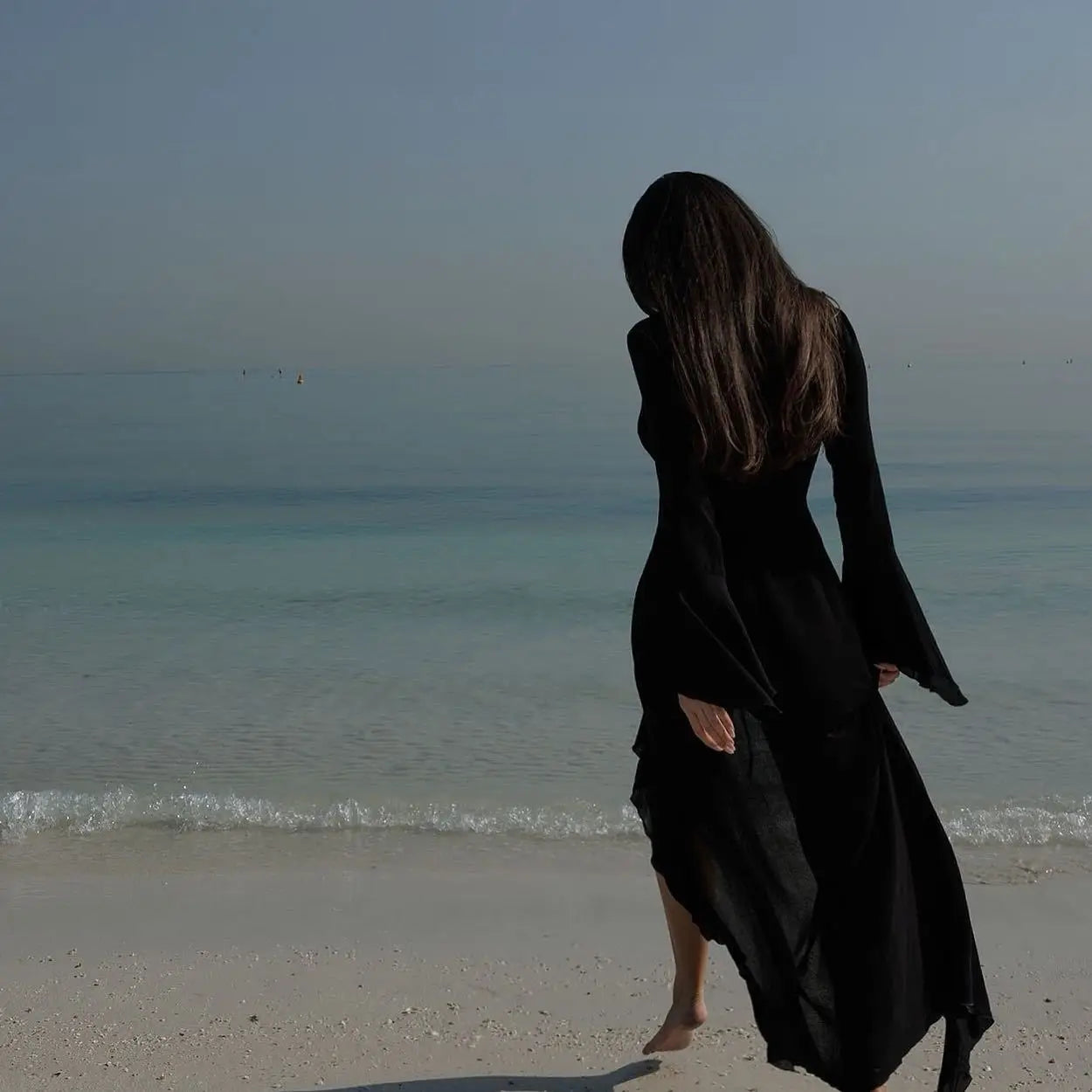 Chiffon Beach Cover-Up Dress – V-Neck Ruffled Long Sleeve Tunic for Women