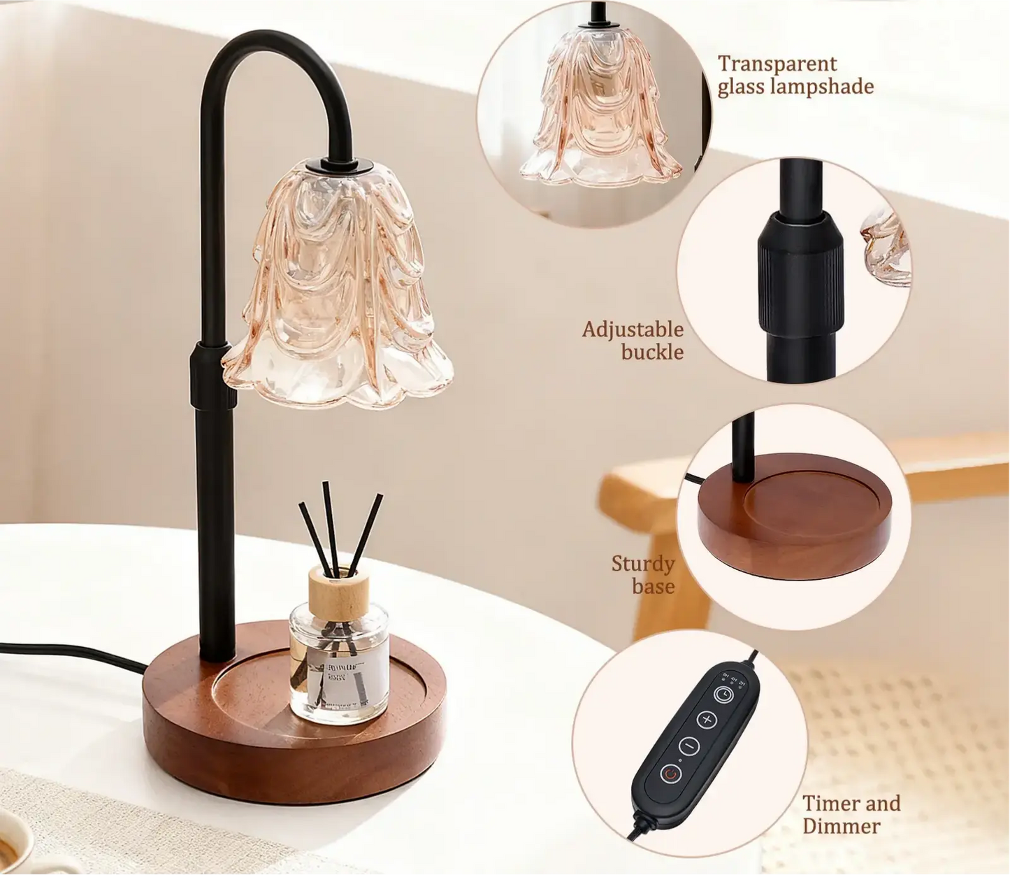 Bloom Candle Warmer Lamp - Floral Dimmable Wax Warmer for Home Décor