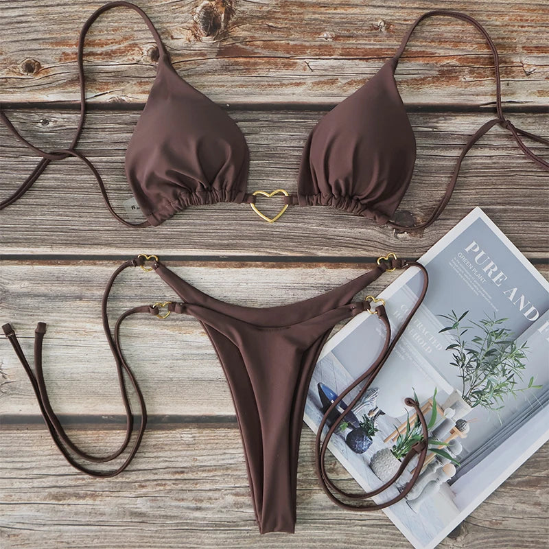 Ocean Glow Contrast String Bikini Set