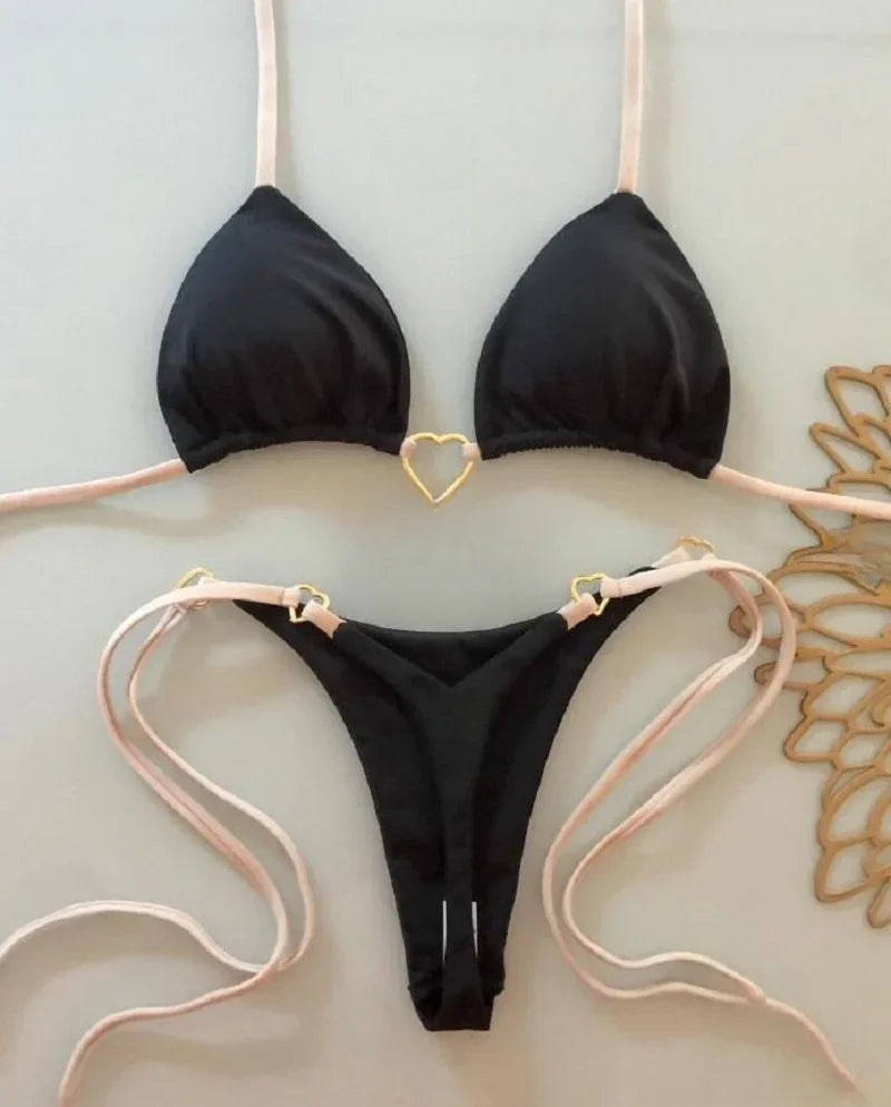 Ocean Glow Contrast String Bikini Set
