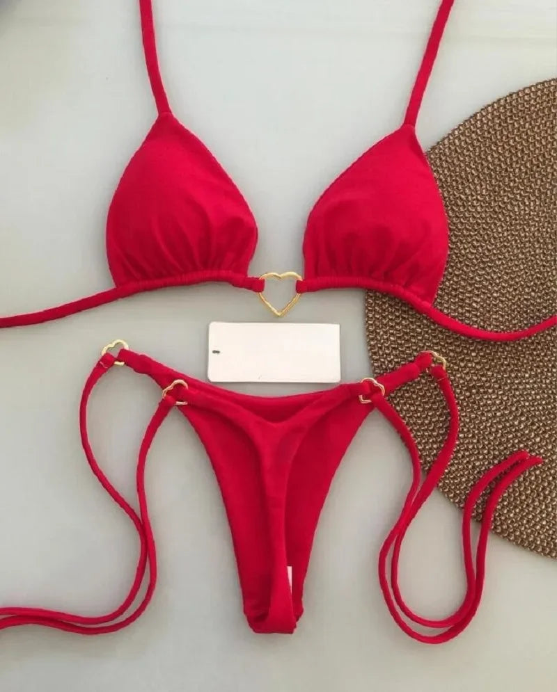 Ocean Glow Contrast String Bikini Set