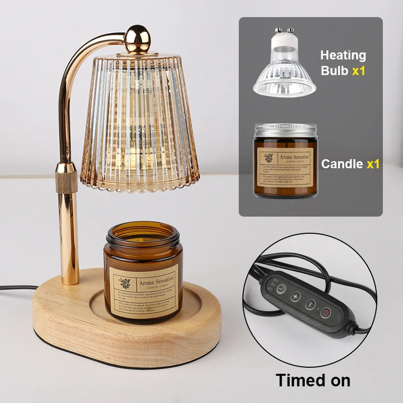 Glass Candle Warmer Lamp - Dimmable 50W Wax Warmer with Timer for Bedroom & Living Room
