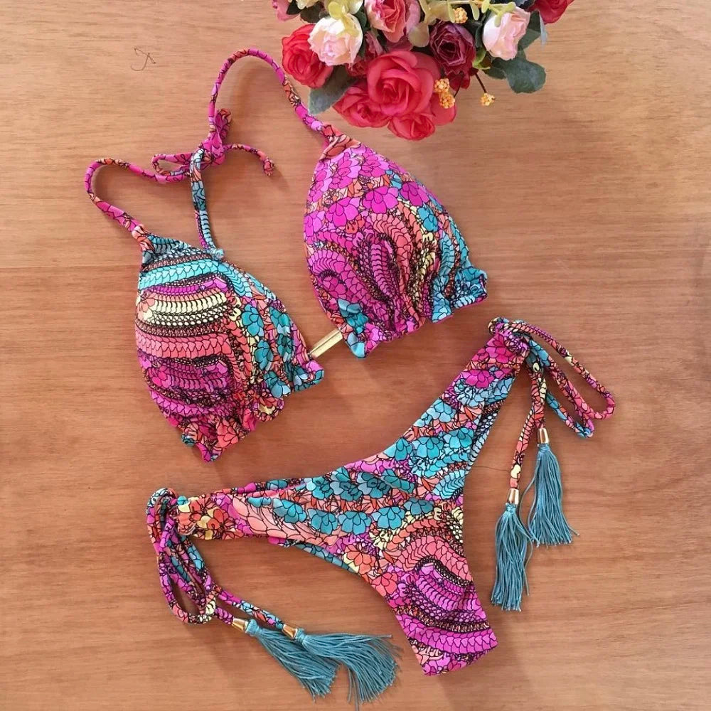 Boho Bloom Tassel Bikini Set
