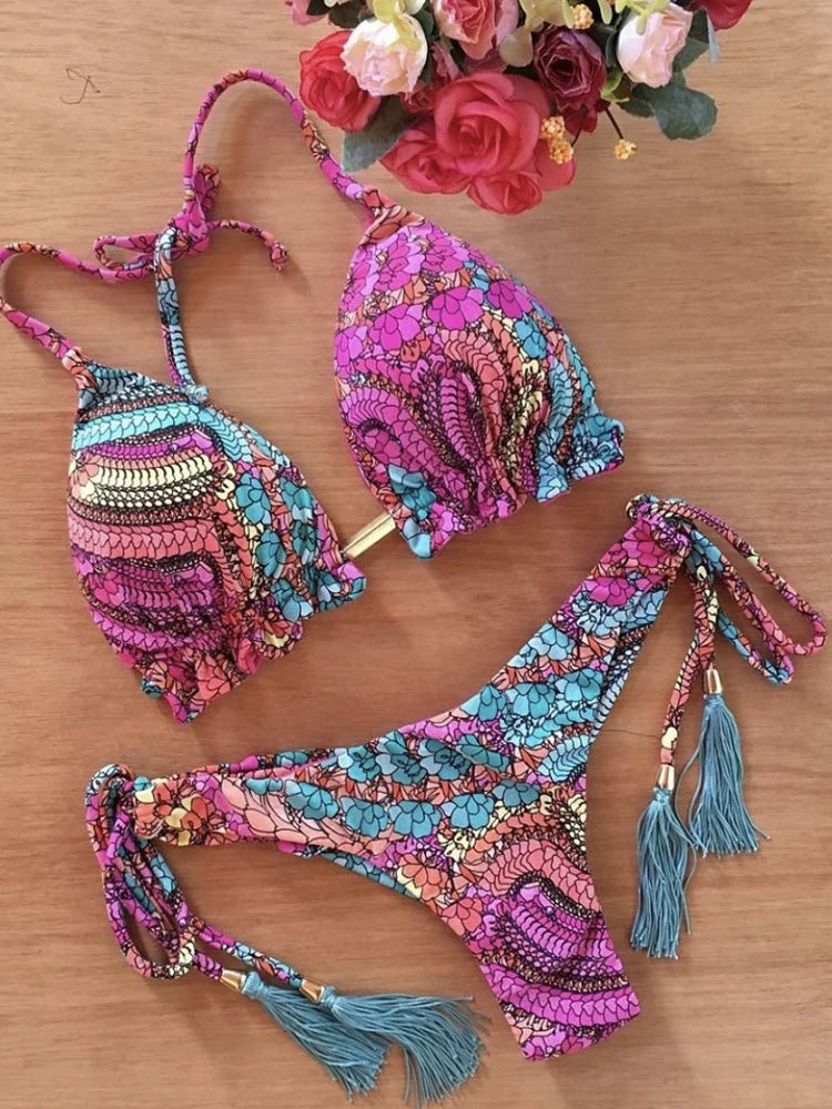 Boho Bloom Tassel Bikini Set