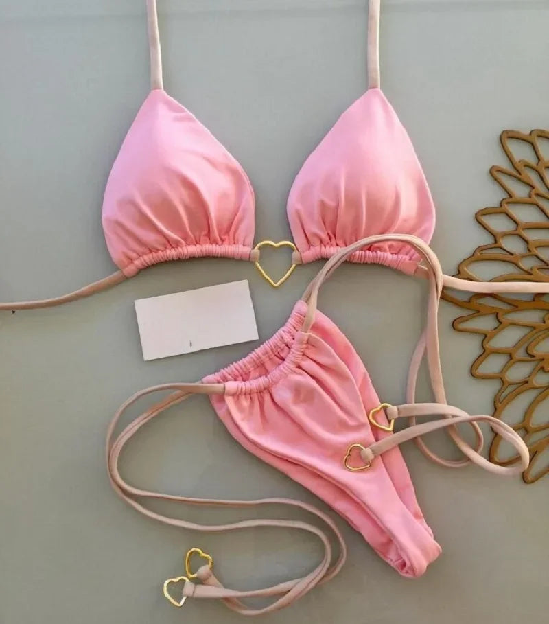 Ocean Glow Contrast String Bikini Set