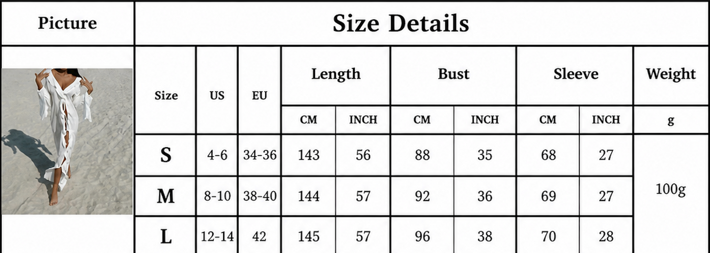 Chiffon Beach Cover-Up Dress – V-Neck Ruffled Long Sleeve Tunic for Women